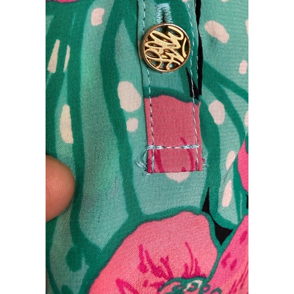Lilly Pulitzer Frog To Be Silk Blouse Pink Green Floral Long Sleeve Top L - Picture 3 of 8